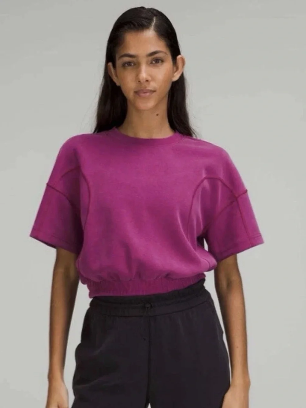 Lululemon Softstreme Gathered Cinched Cropped T-Shirt Magenta Purple Size 4 - Picture 1 of 5